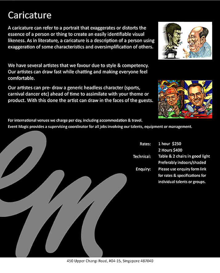 Caricature for hire Singapore, Singapore Caricature for hire
