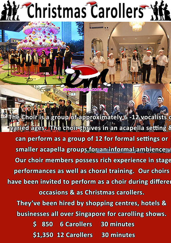 Christmas Carolers, Christmas Carolers, Christmas Carrolers.Santa Claus For Hire Singapore, Santa, Father Christmas, Santarina,  Christmas  