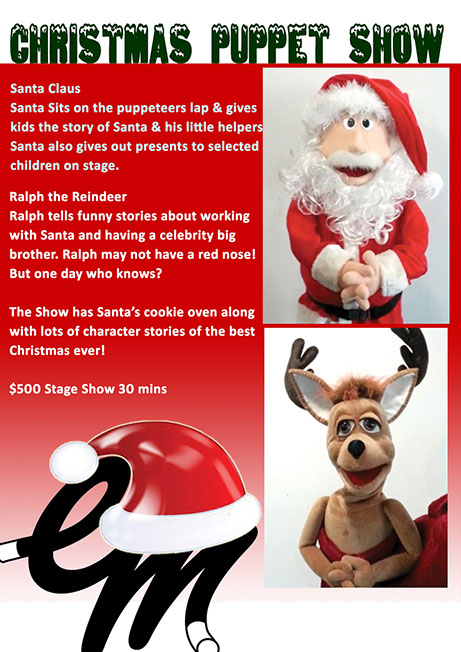 Christmas Puppet Show for hire. Puppet Show with santa and rudolph the red nosed reindeer.Christmas Puppet Show Ventriloquist