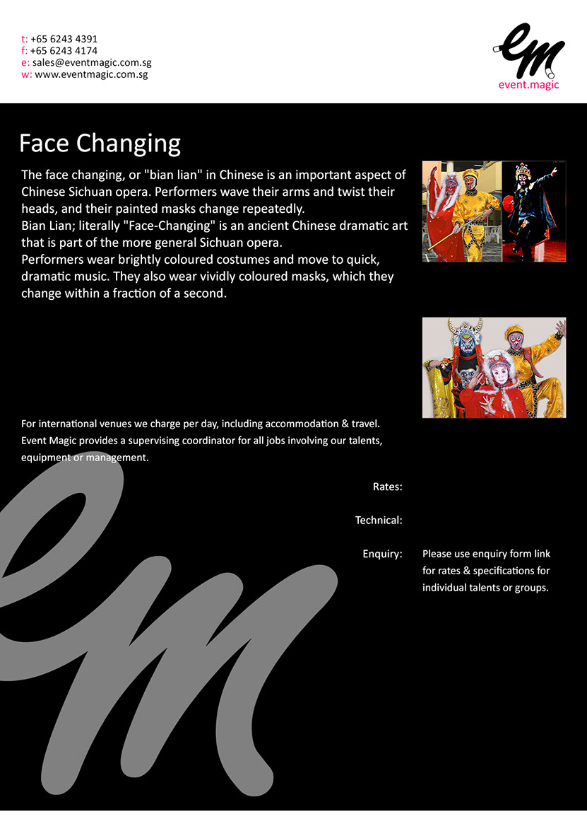Mask Change for hire Singapore, bian Lian Singapore, Face Changing Singapore, Mask eventmagic.com.sg Face Changing Mask Changing Act, 