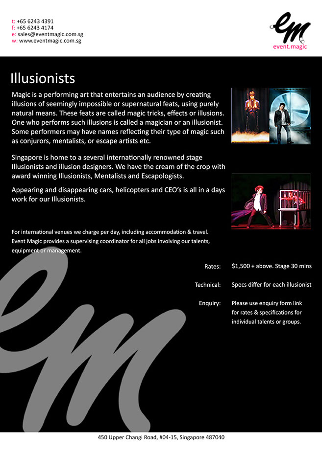 Magician for hire Singapore, Illusionist for hire Singapore, Magic Show Singapore, Stage Magic Show, Magic Illusion