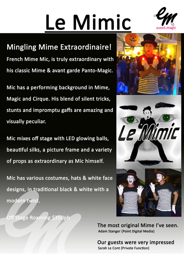 Mime Artist for Hire Singapore, mime Singapore, Le Mimic, Gophi Mime Singapore, Mime acts Singapore, Mime for hire Singapore, Mime Artists Singa