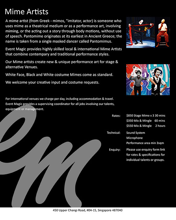 Mime Artist for Hire Singapore, mime Singapore, Le Mimic, Mime acts Singapore, Mime for hire Singapore, Mime Artists 