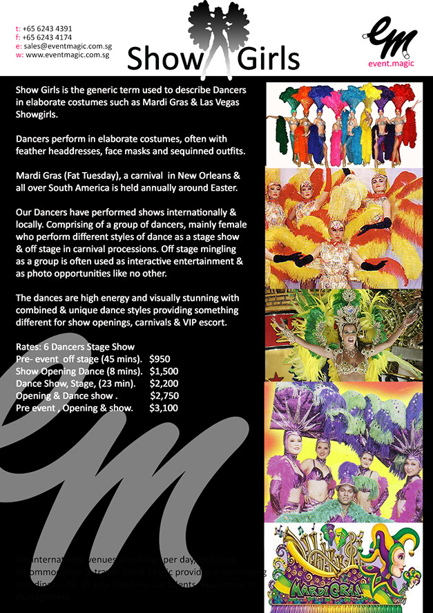 Dancers for hire Singapore, Dance Groups Singapore, Showgirl Dancers, Dancers opening act Singapore, 